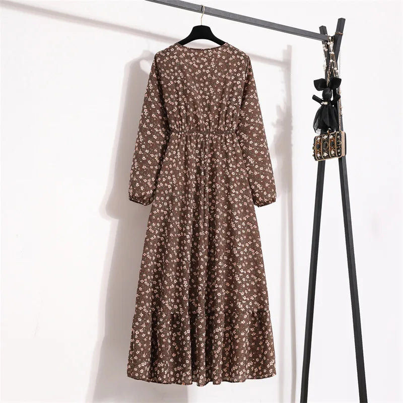 Women Eid Muslim Dresses Dubai Kaftan Tight Waist O Neck Morocco Arab Ruffles Spliced Vestidos Flowers Dress Casual Slim Fit