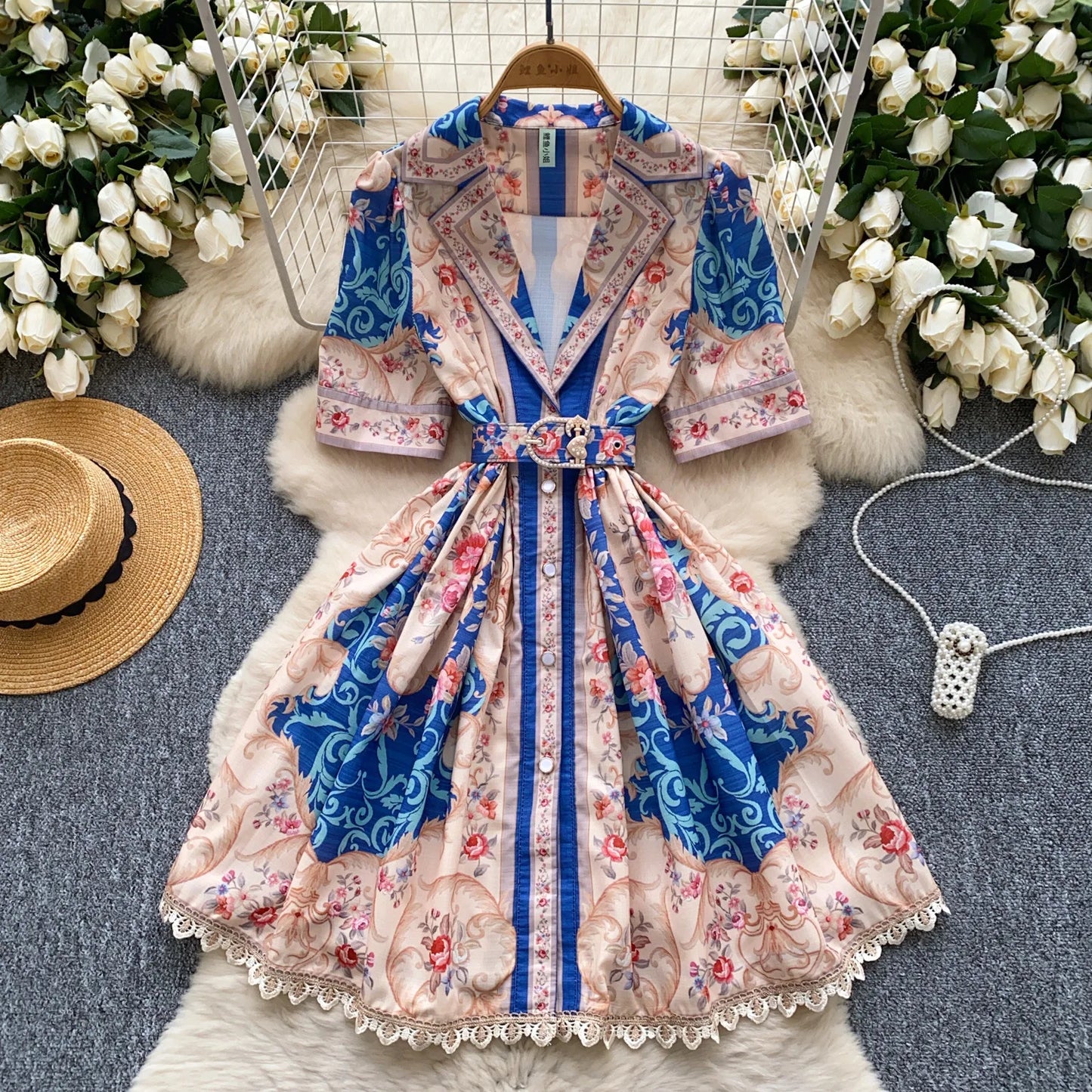 Women Dress Long Dresses A Line Vestidos Turn Down Collar Puff Sleeve Elegant Splice Y2k Streetwear Work Tight Waist 2025