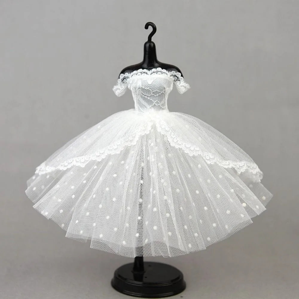 Fashion Dress Up Doll Dress Evening Party Tutu Dotted Lace Dolls Clothes Mini Black Prom Dress Doll Princess Dress DIY Toy