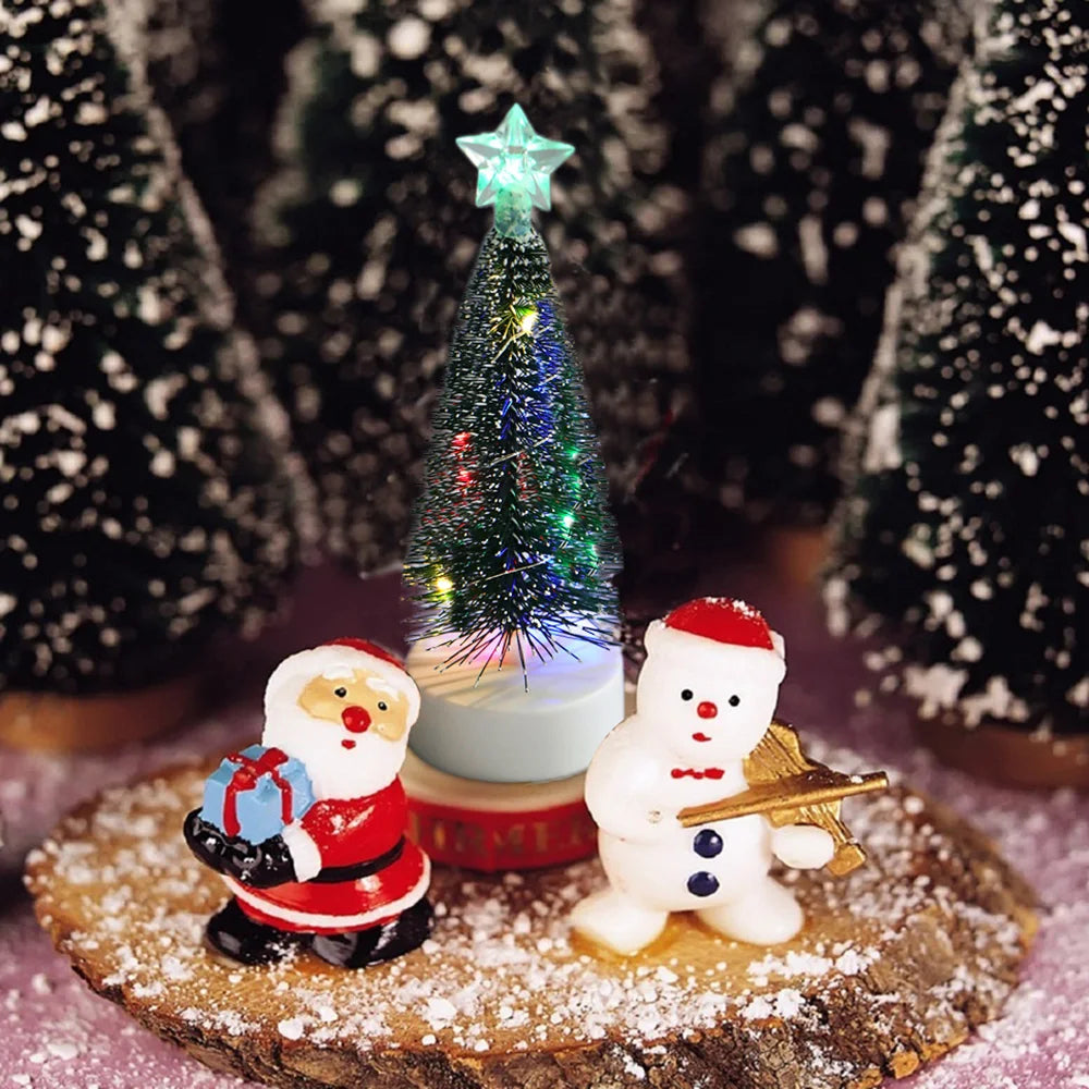 Mini Christmas Trees with LED Light Decor Tabletop Crafting DIY Christmas Gift Green Brush Trees Winter Ornaments