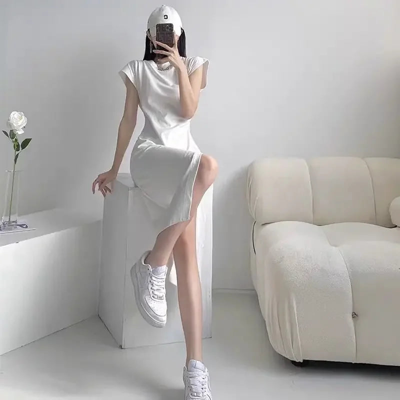 White Dresses for Women 2024 Woman Dress Clothes Midi X New in Chic and Elegant Pretty Cheap Casual Y2k Outfits Harajuku Cotton