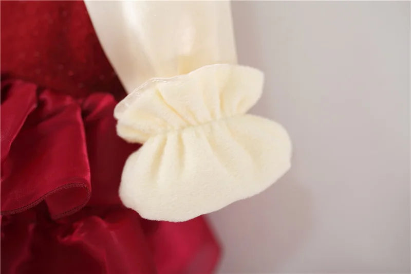 Christmas Girls Dress Ruffled Ball Gown Kids Girls Dresses Per Bow Decoration Girls Cake Dresses Kids Party Clothes