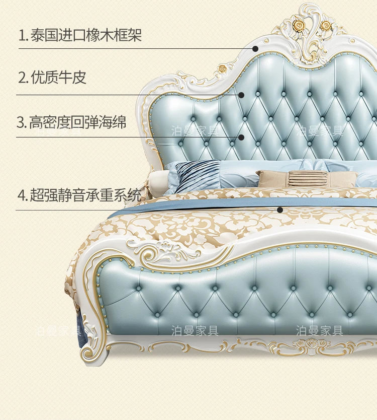 Luxury Couple Bed European Aesthetic Leather Queen Size Princess Bed Storage Space Cama De Casal Luxuosa Modern Furniture