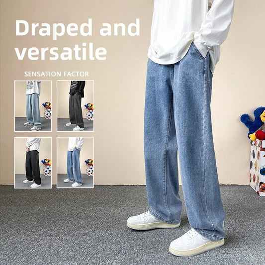 Jeans men's four-season new mopping straight loose wide legs trendy casual handsome comfortable trousers
