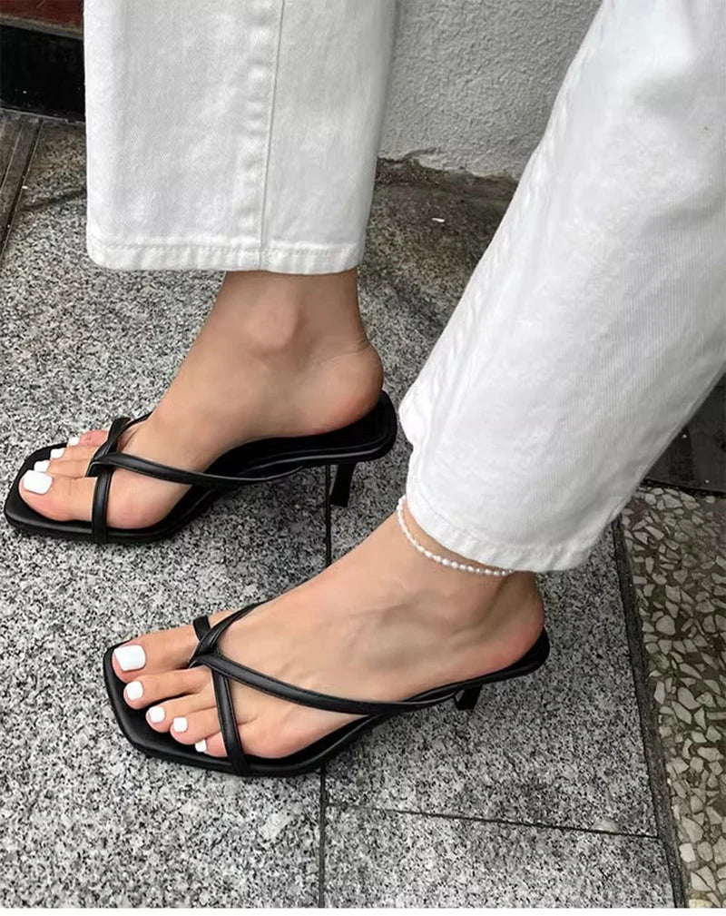 2025 Summer Women Clip Toe Slippers Fashion Dress Slide Shoes Ladies Elegant High Heel Footwear