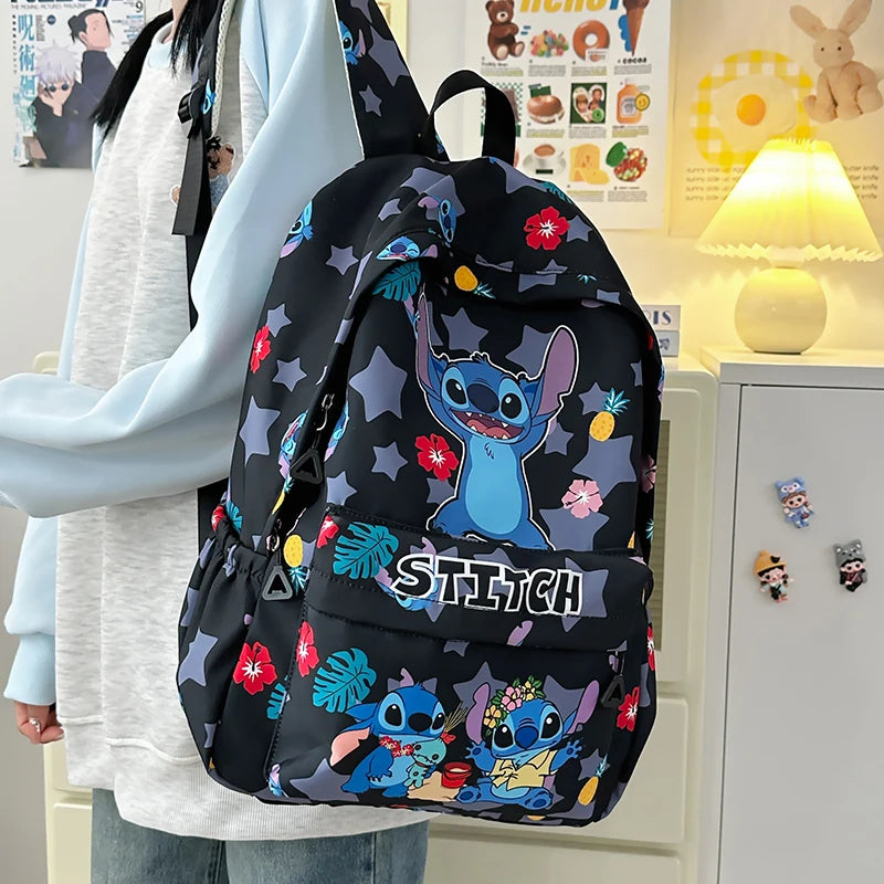 Back-to-school season and school, durable nylon schoolbags, large-capacity day bags, Stitch cartoon backpacks