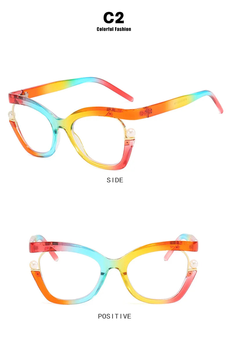 Vintage Brand Designer Pearl Cat Eye Optical Glasses Men Women Trendy Luxury Computer Anti-Blue Light Protection Spectacle Очки