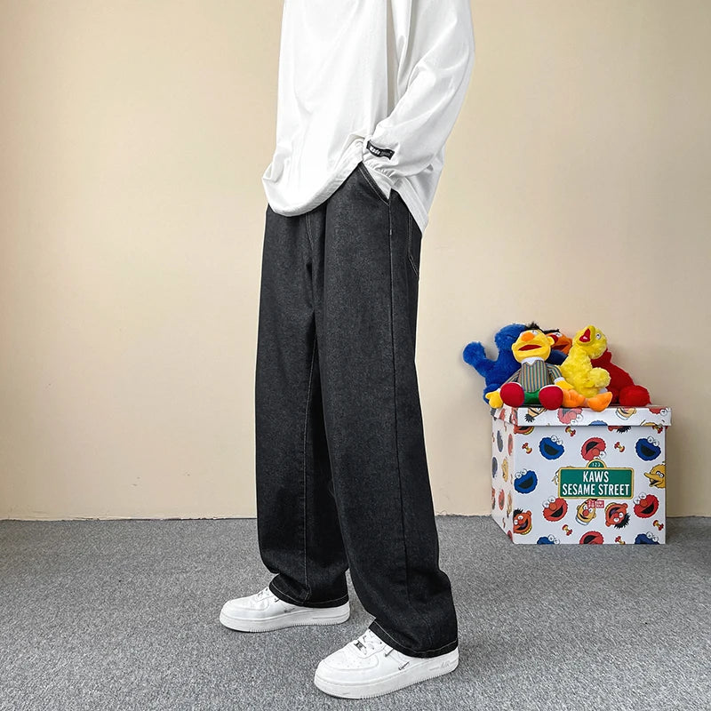 Jeans men's four-season new mopping straight loose wide legs trendy casual handsome comfortable trousers