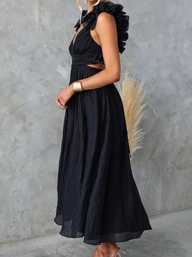 Sleeveless Dresses for Women Elegant Straps Pleated Dress Backless Summer Cotton Linen Dresses High Waist Wholesale Dropshipping