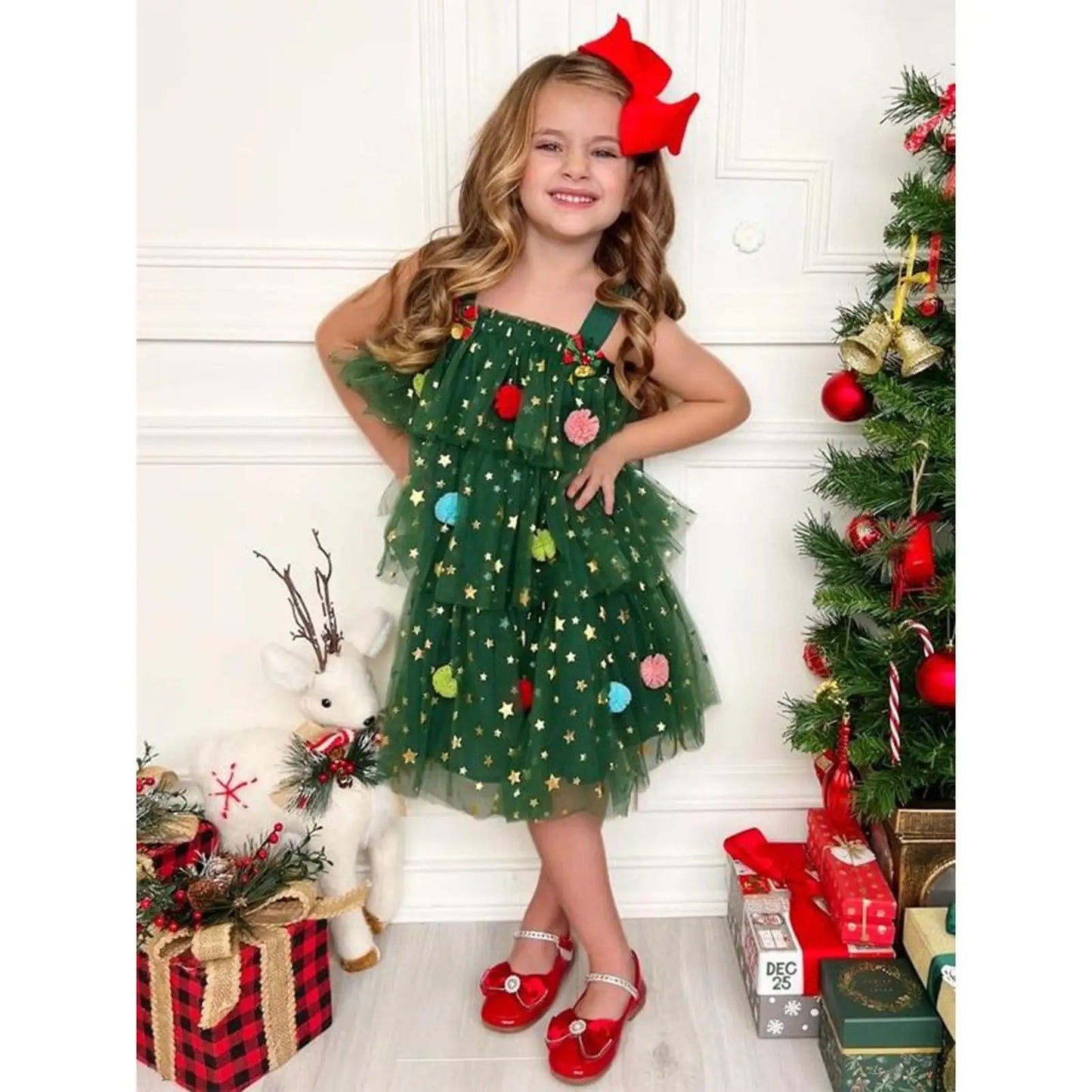 Christmas Dresses For Girls Fashion Girls Dress Glitter Clothes Tiered Outfit For Event Party Birthday Outdoor Activities Club