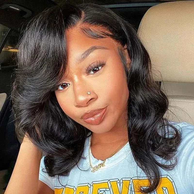 Lafino 10 Inch Short Human Hair Wigs Bob Wig 13x6 Lace Hd Body Wave Wig 13x4 Hd Lace Frontal Wigs Loose Body Wave Black Wig