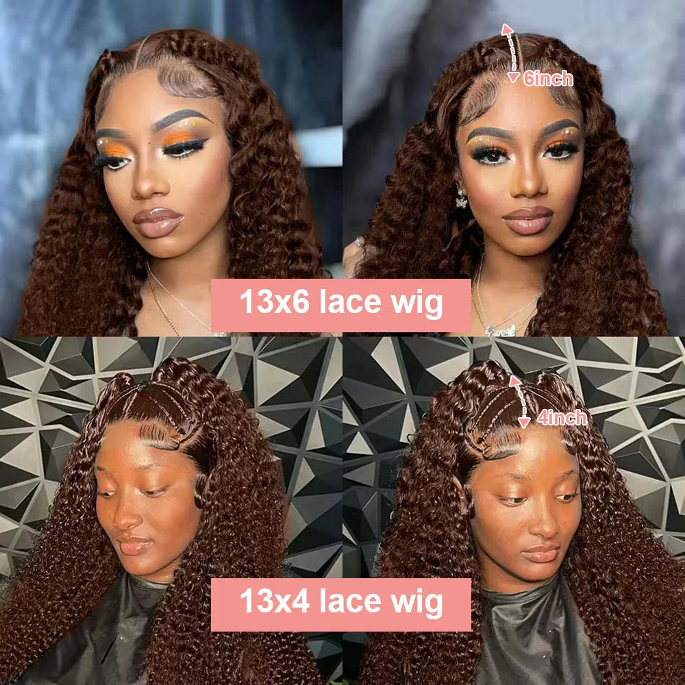 Deep Curly Human hair Wigs Chocolate Brown 13x4 13x6 Hd Lace Frontal Wig Colored Water Wave Lace Front Wig For Women 30 36 Inch