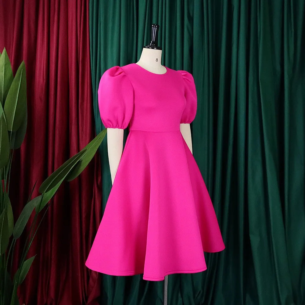 Elegant Party Dresses for Women O Neck Short Sleeve High Waisted Pleated Knee Length Fashion Ladies Birthday Dinner Vestidos Hot