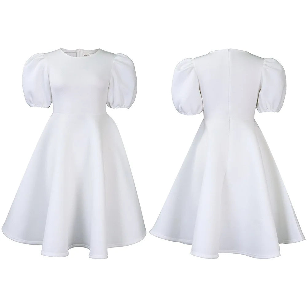 Elegant Party Dresses for Women O Neck Short Sleeve High Waisted Pleated Knee Length Fashion Ladies Birthday Dinner Vestidos Hot