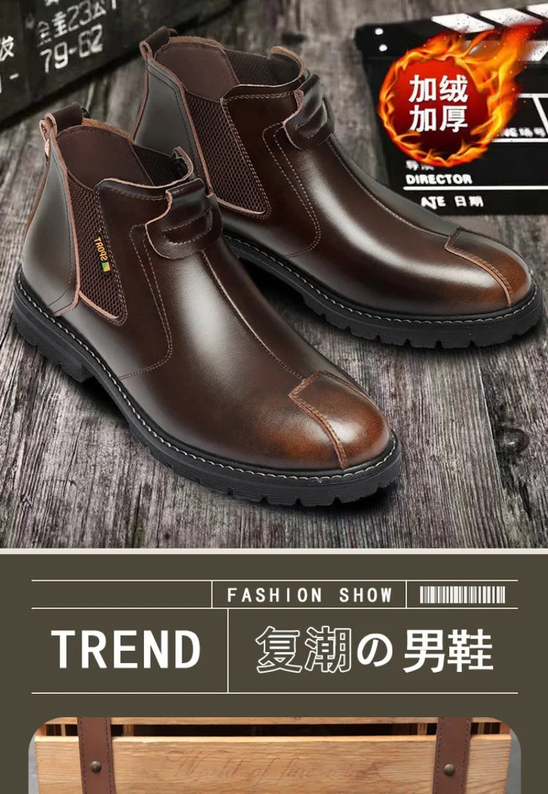 Men's Boots British Business Short Boot Retro Ankle Booties Fashion Casual High Top Boots for Men Leather Boot Oxford Work Boot