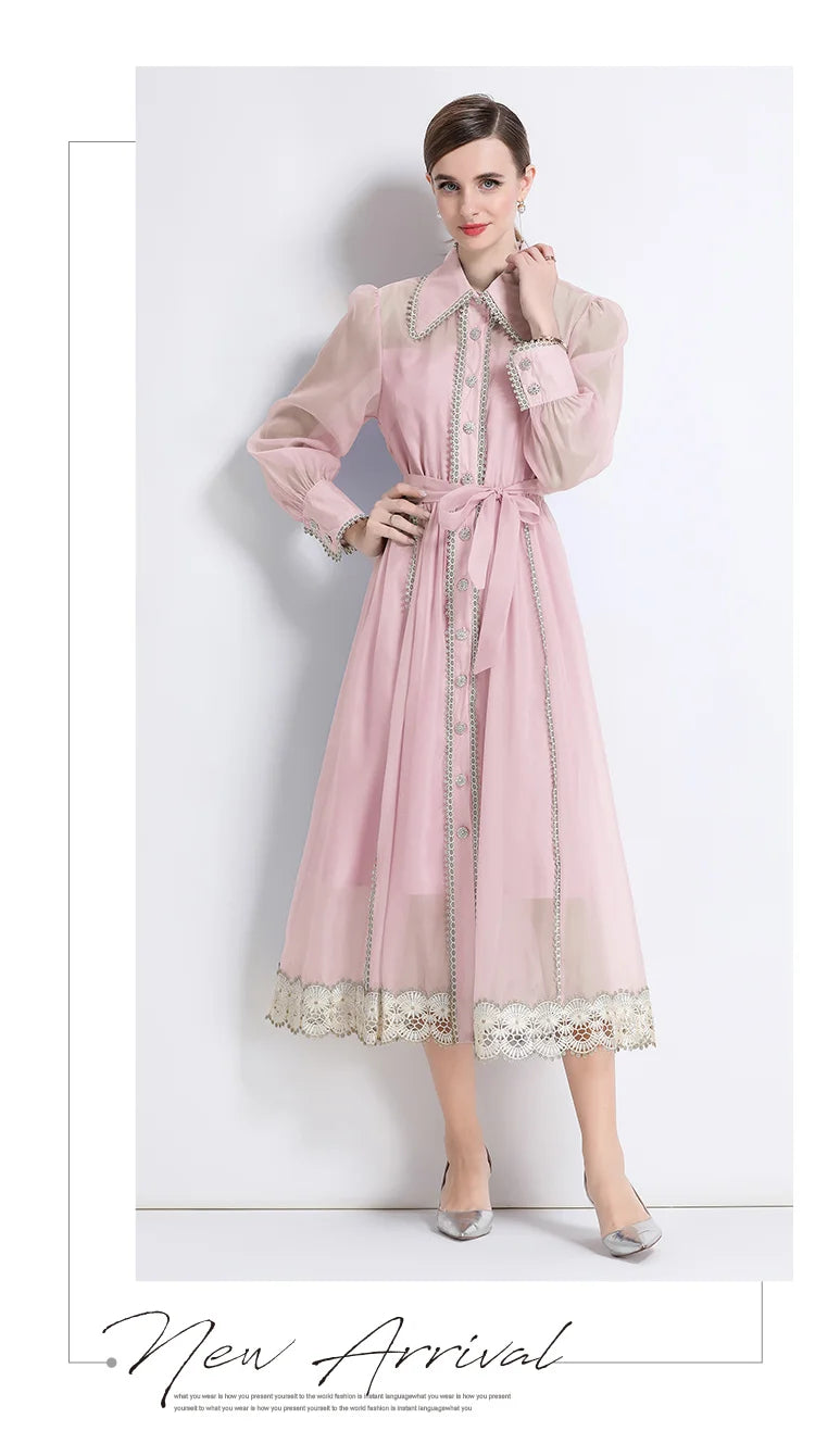 Dresses for Women Fashion Long Sleeve Turn Down Collar Women Dress White Sashes A-LINE Dress Women Vestidos De Verano Mujer Q337