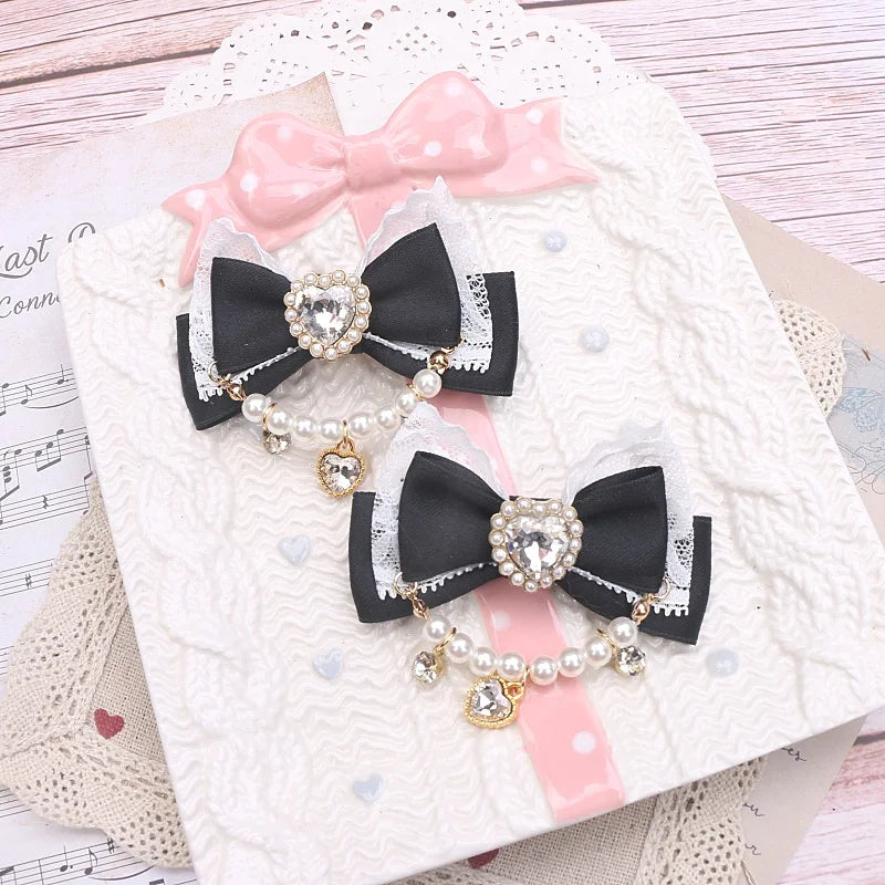 Accessories for Women Pearls Rhinestone Bow  Hair Clips for Women Bowknot Handmade Baroque Lolita Party Jewelry Gifts Y2K Girl