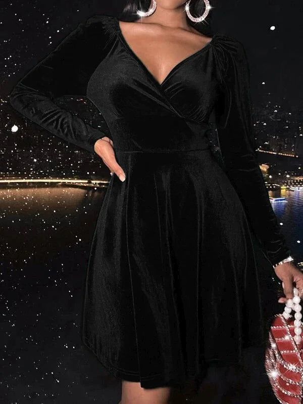 Dresses for Women 2025 Autumn Black Long Sleeve Women Dress Elegant V-Neck Slim A-LINE Dress Women Vestidos De Verano Mujer Q40