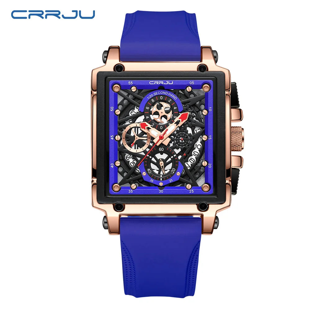CRRJU Fashion Sports Watches with Large Dial Unique RectangularHollow Design Quartz Wristwatches with Chrongraph Auto Date