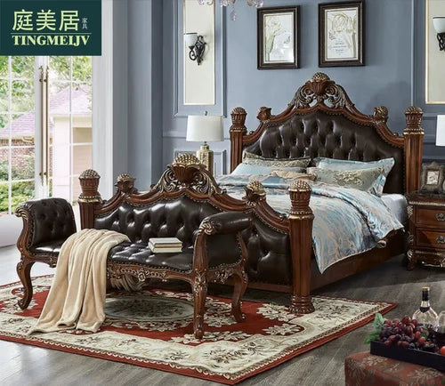 Luxury Nordic Bed Multifonction King Size Aesthetic Sleeping French Bed Lounge Wooden Modern Cama Matrimonial Bedroom Furniture