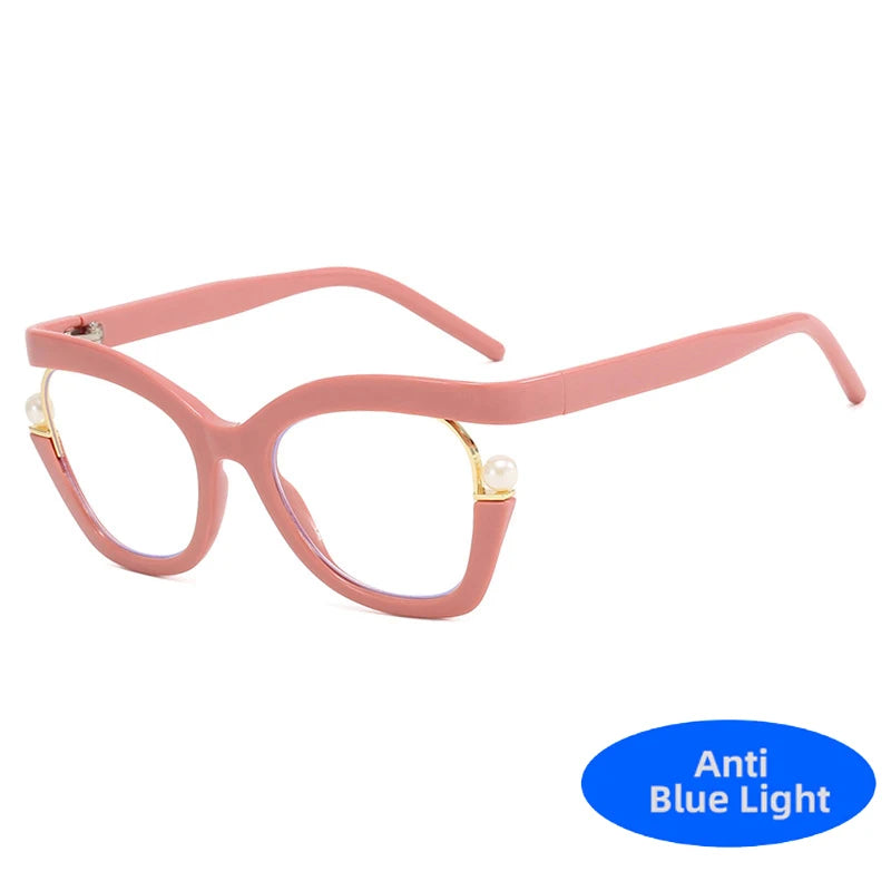 Vintage Brand Designer Pearl Cat Eye Optical Glasses Men Women Trendy Luxury Computer Anti-Blue Light Protection Spectacle Очки