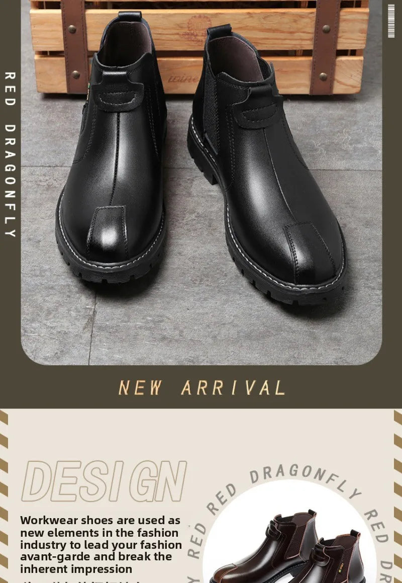 Men's Boots British Business Short Boot Retro Ankle Booties Fashion Casual High Top Boots for Men Leather Boot Oxford Work Boot