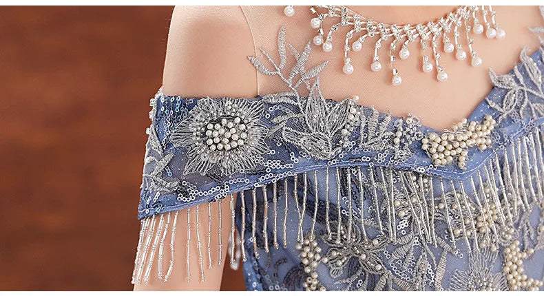 Girl Elegant Off Shoulder Dress Fashion Runway Show Luxurious Princess Dresses for Girls Birthday Party Long Kids Vestidos