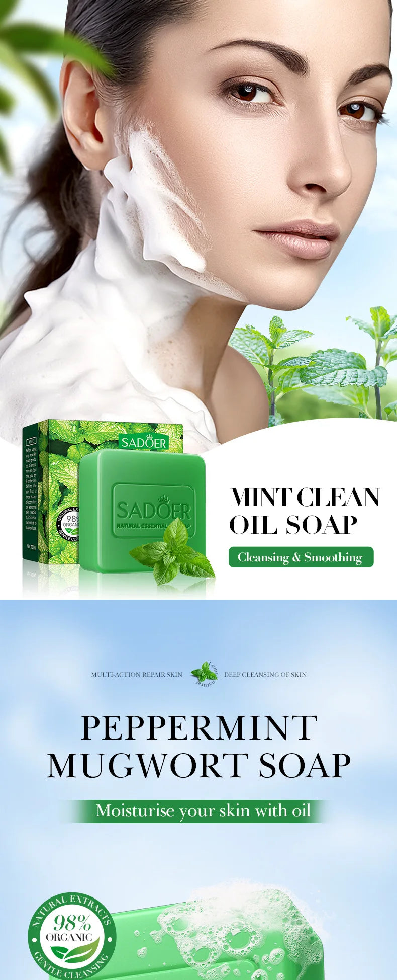 Peppermint Essential Oil Soap Body Shower Handmade Kojico Acid Tumeric Kojic Brightening Hand Sanitizer Bar Salim Bag Whitening