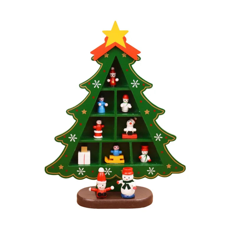 Christmas Decorations Wooden Christmas Tree Creative Scene Layout Ornaments Three-dimensional Red Xmas Table Desktop Decoration