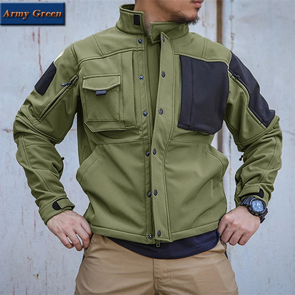 Motorcycle Jacket Men Riding Outdoor Winter Coats Tactical Multi-pocket Soft Shell Waterproof Windproof Warm Shark Skin