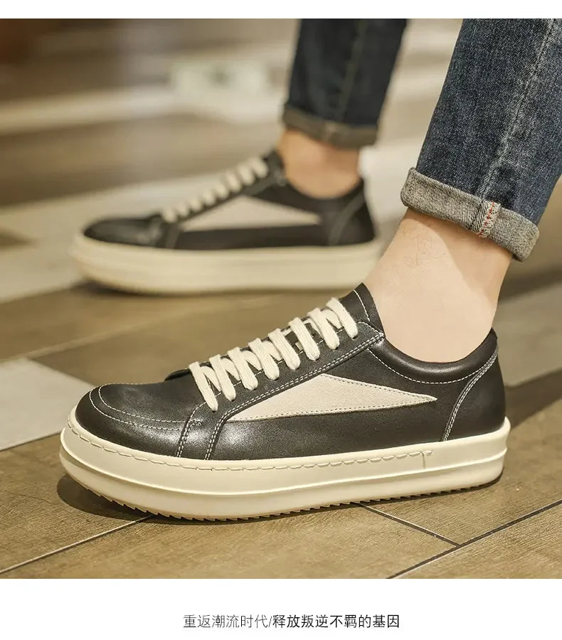 Shoes Leather Platform Sports Casual Shoes Black and White Retro Chalkboard Shoes Men's Boots Outdoor 2025 New Men's Shoes