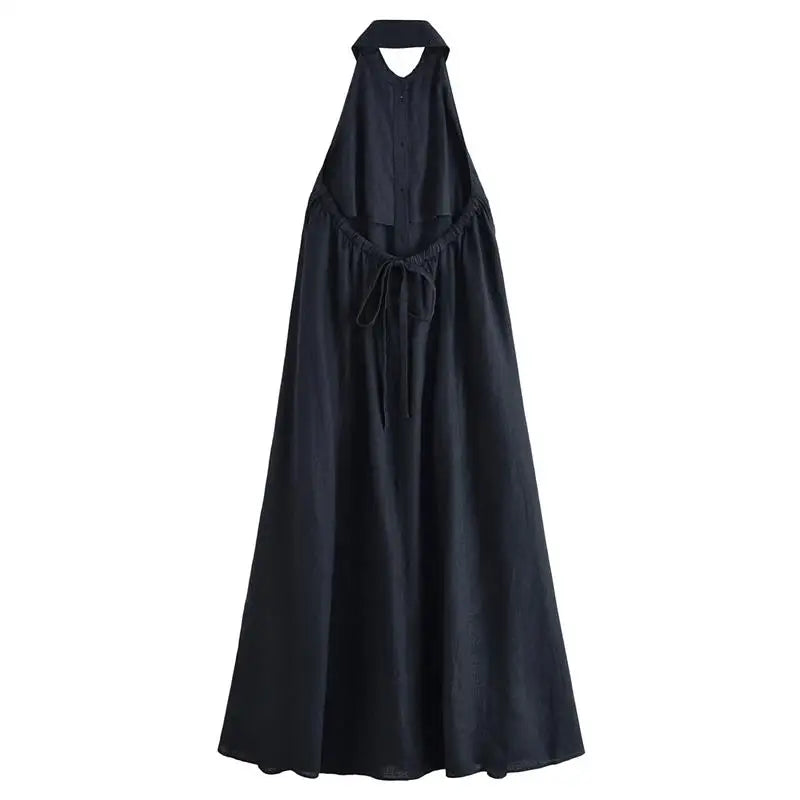 Dresses Summer Women's 2025 New Neck-Hanging Elegant Long Holiday Dress Women Street Chic Youth Loose Fashion Dress