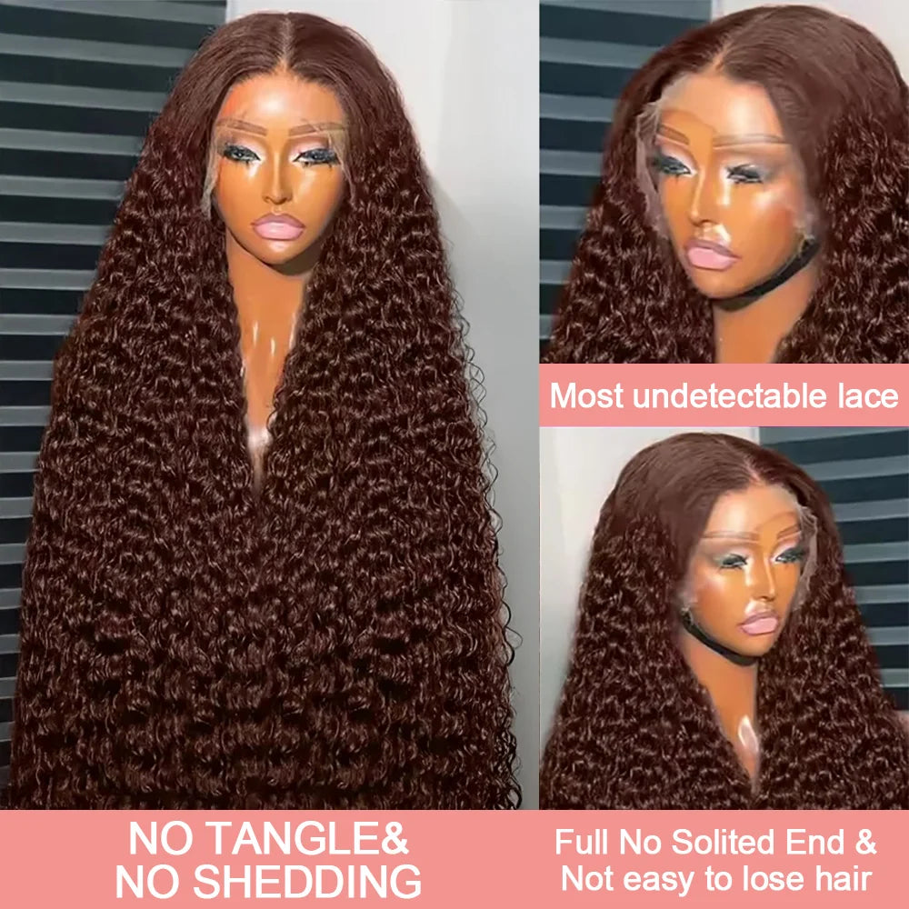 Deep Curly Human hair Wigs Chocolate Brown 13x4 13x6 Hd Lace Frontal Wig Colored Water Wave Lace Front Wig For Women 30 36 Inch