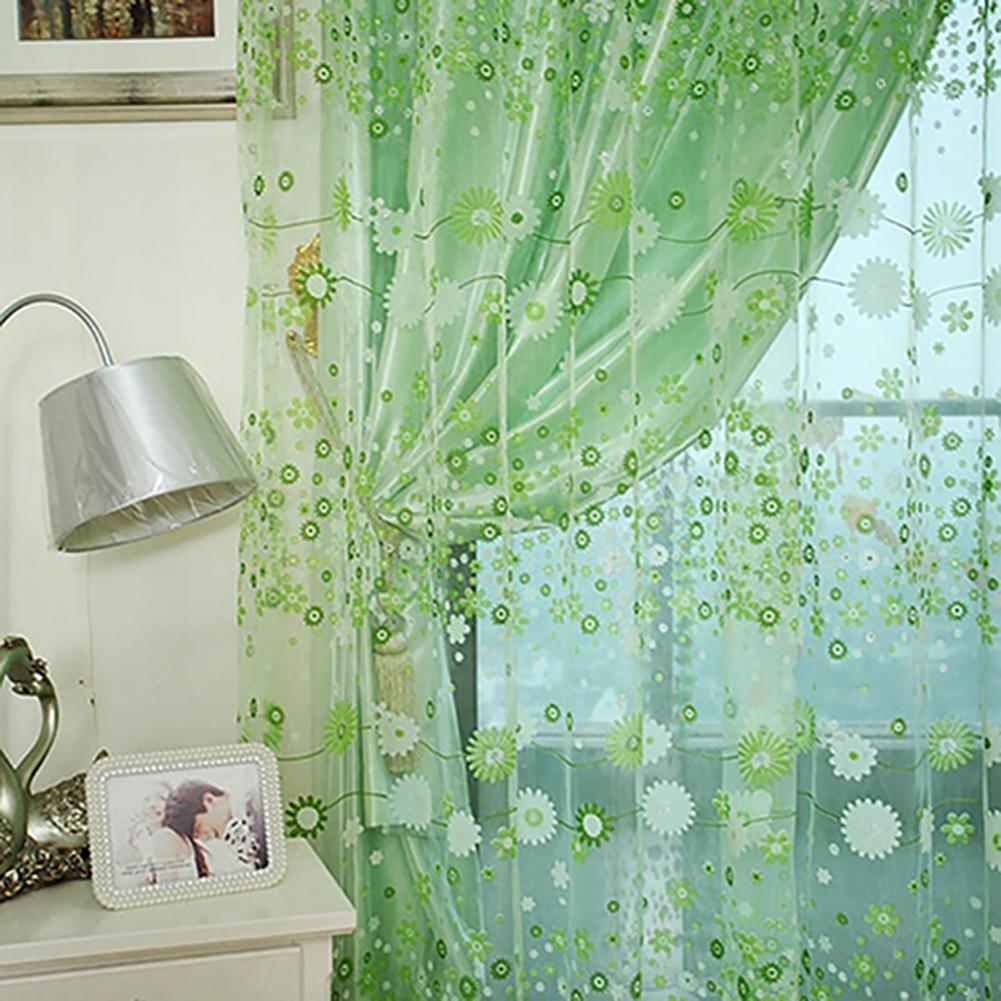 200X100cm Floral Pattern Window Curtain Summer Transparent Room Decor Window Screening Door Curtains Drape Panel Sheer Tulle