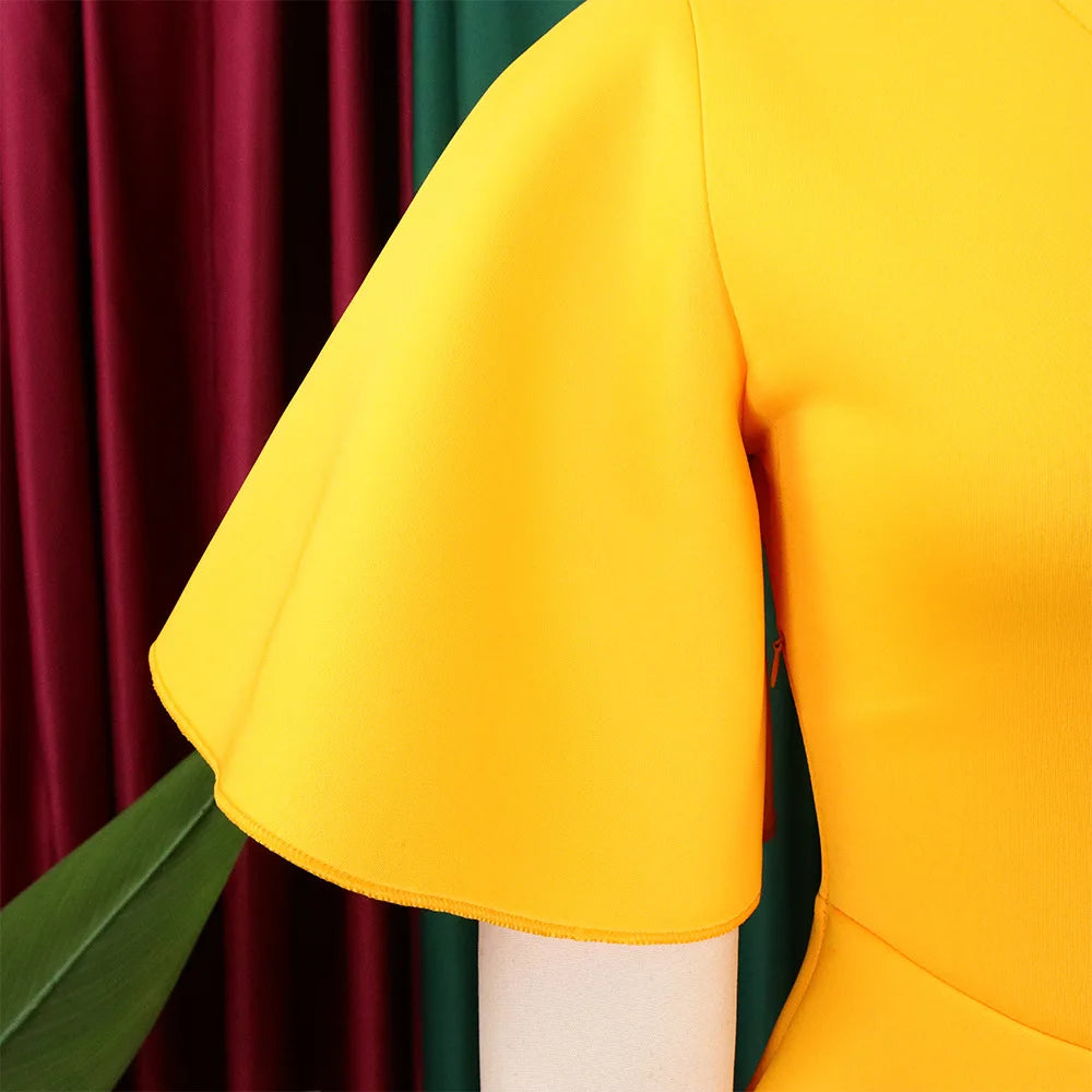 Elegant Party Dresses for Women V Neck Ruffles Sleeve High Waisted Pleated Mid Calf Luxury Birthday Dinner Vestidos Mujer Dress