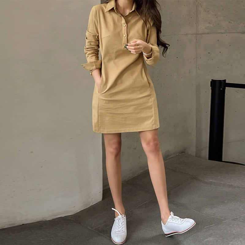 VONDA 2025 Summer Shirt Dress Women Elegant Long Sleeve Solid Color Sundress Casual Loose Buttons Pockets Short Mini Vestidos