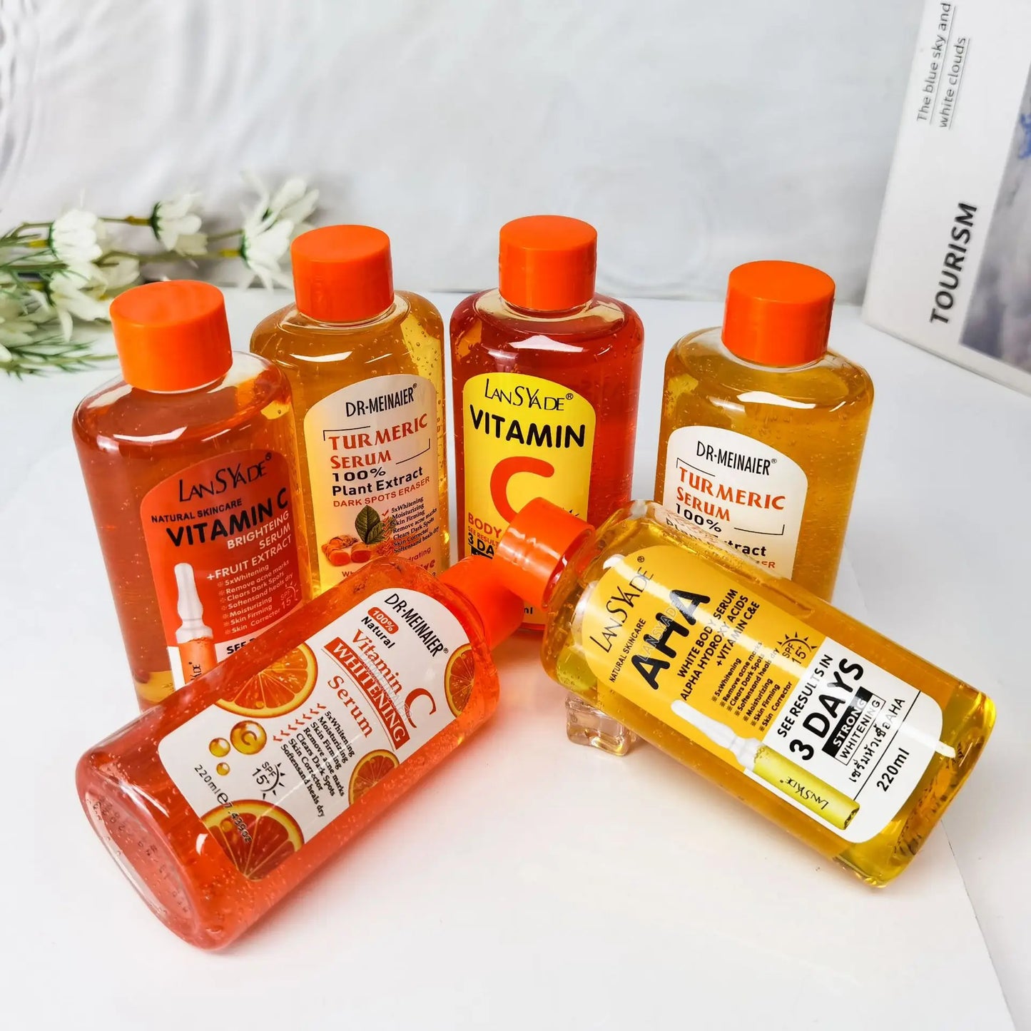 Vitamin C AHA Essence Original liquid Face Serum Brightning Moisturizing Turmeric Repairing Anti Aging Lifting Skin Care 220ml