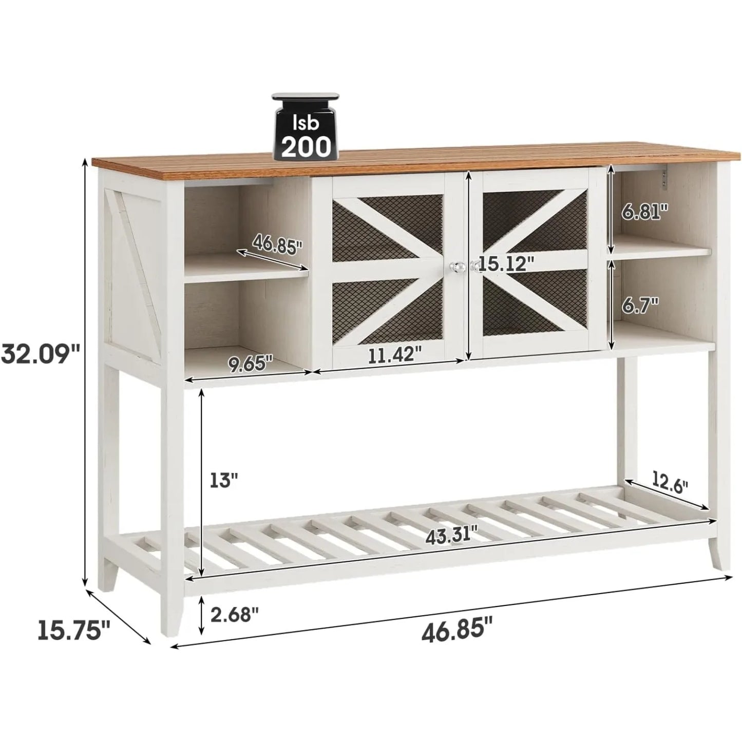 Vabches Entryway Table with 2 Screen Doors&5 Open Storage Shelves&Sturdy Legs White Wood Console Table for Living Room Hallway