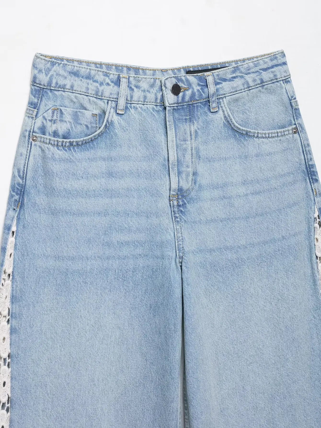 Ladies Jeans 2025 New Women Women Crochet Splicing High Waist Wide Leg Jeans