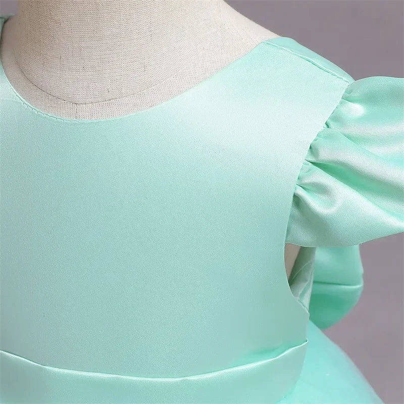 Toddler Girl 1st Birthday Tulle Dress Backless Bow Beading Gown Kids Christmas Wedding Party Princess Dress Baby Girl Dresses