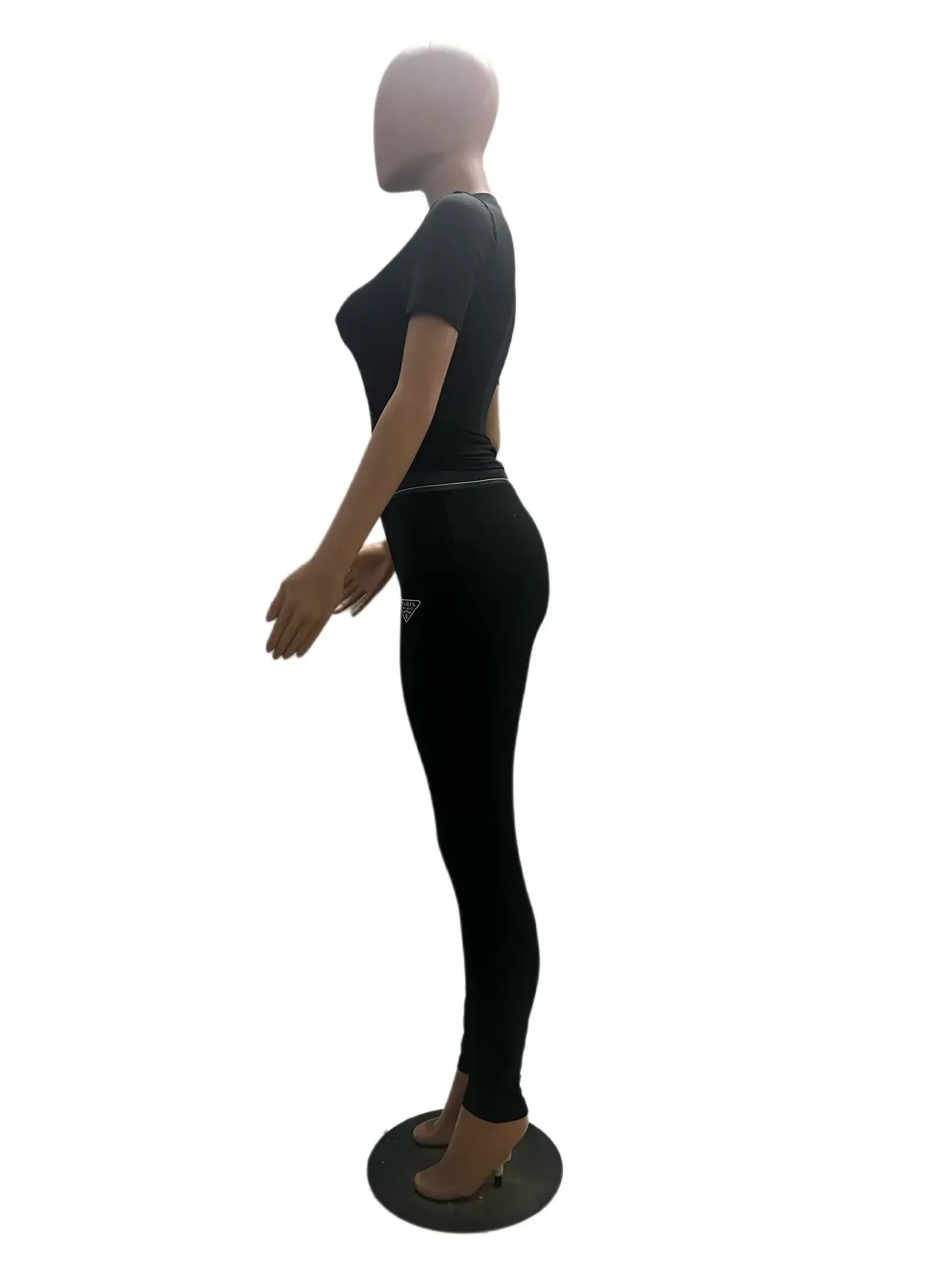 HLJ Fashion Streetwear Women Letter Print Short Sleeve Top And Skinny Pants Two Piece Sets Casual Matching 2pcs Outfits 2023 New