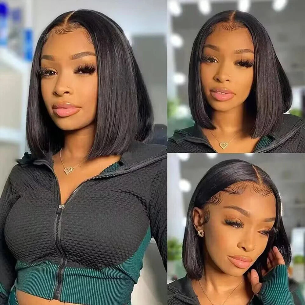 Short Bob Wig Transparent Lace Frontal Wigs Human Hair 100% Straight Bob Wigs Pre Plucked 13x4 Lace Front Wigs For Black Women