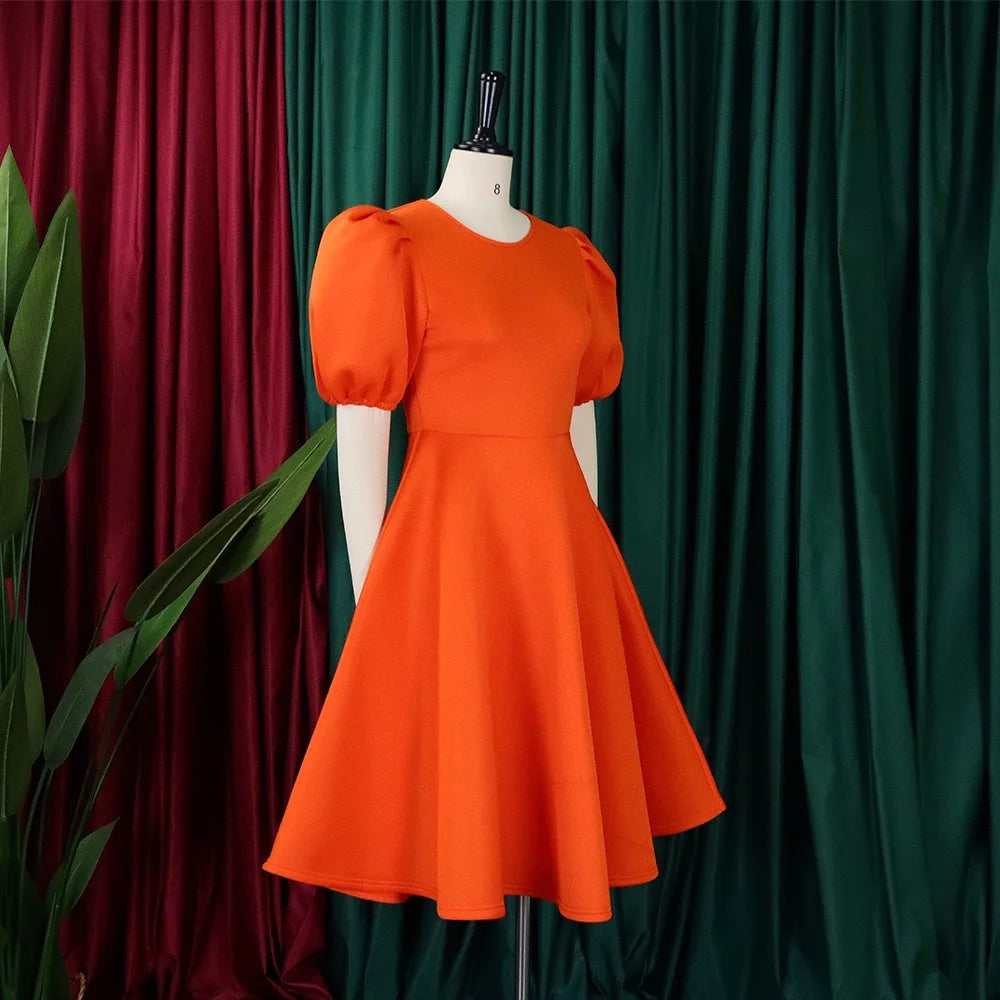 Elegant Party Dresses for Women O Neck Short Sleeve High Waisted Pleated Knee Length Fashion Ladies Birthday Dinner Vestidos Hot