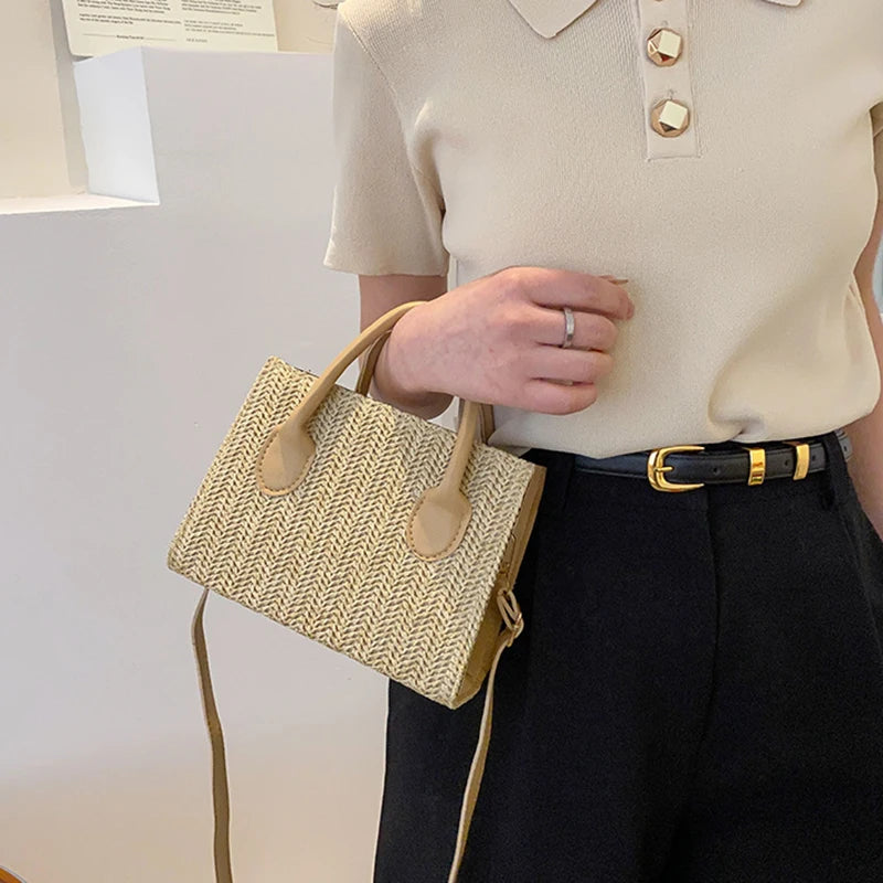 Summer Net Red Grass Woven Bag Crossbody Bag New Fashion Japanese Small Fresh Flower Woven Handbag Shoulder Bag