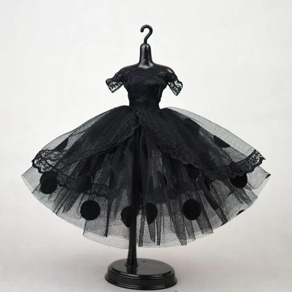 Fashion Dress Up Doll Dress Evening Party Tutu Dotted Lace Dolls Clothes Mini Black Prom Dress Doll Princess Dress DIY Toy
