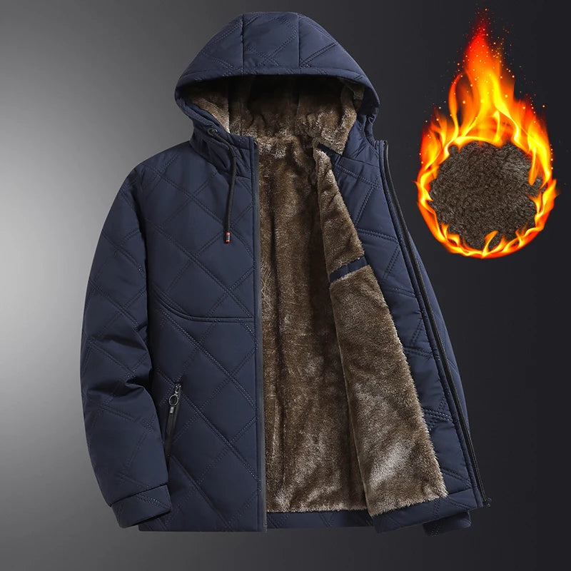 Men's hooded warm short jacket winter zipper pocket jacket outdoor sports and leisure work clothes windproof cotton jacket