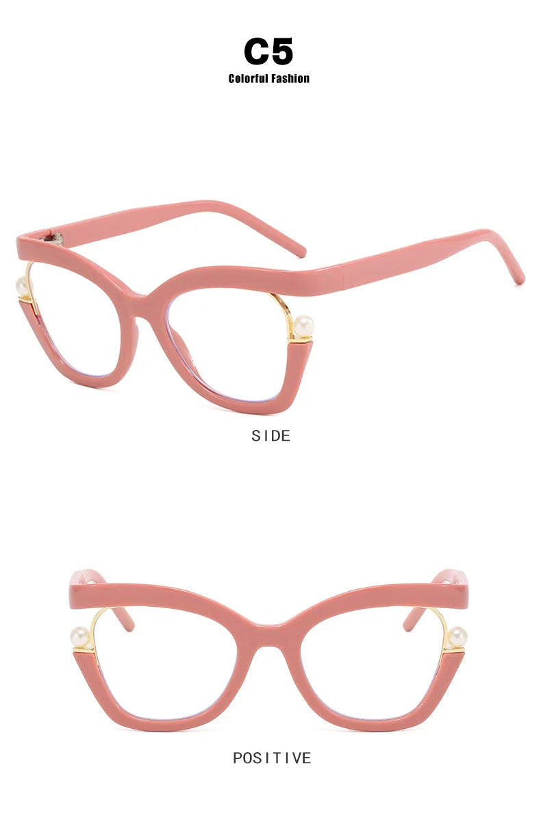 Vintage Brand Designer Pearl Cat Eye Optical Glasses Men Women Trendy Luxury Computer Anti-Blue Light Protection Spectacle Очки