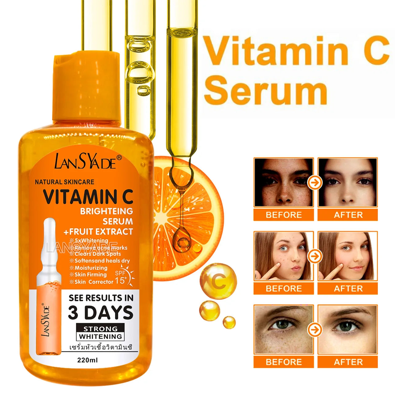 Vitamin C AHA Essence Original liquid Face Serum Brightning Moisturizing Turmeric Repairing Anti Aging Lifting Skin Care 220ml