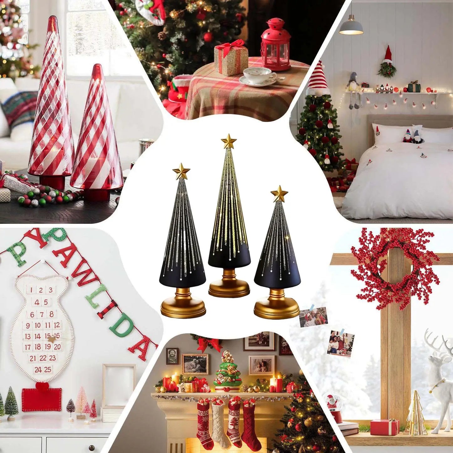 Christmas Tree Statue 3 Pieces Christmas Sculpture Resin Star Tree Figurine For Home Room Winter Party Decorations Table