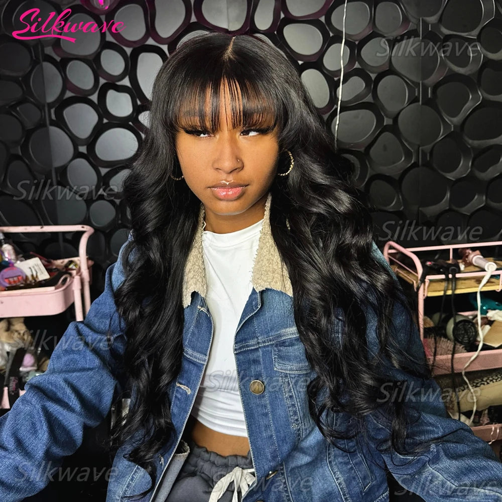 Silkwave Body Wave Human Hair Wigs with Bangs 3x1 Middle Part Lace Scalp Wig For Black Women Brazilian Remy Hair Fringe Wig